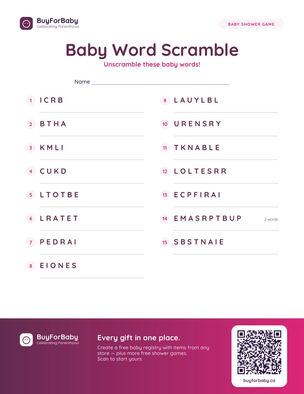 Baby Word Scramble worksheet