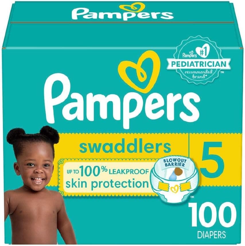 Pampers, Swaddlers Diapers, Ultra Absorbent Disposable Infant Diaper, Size 5 (12.25+ kg), 100 Count