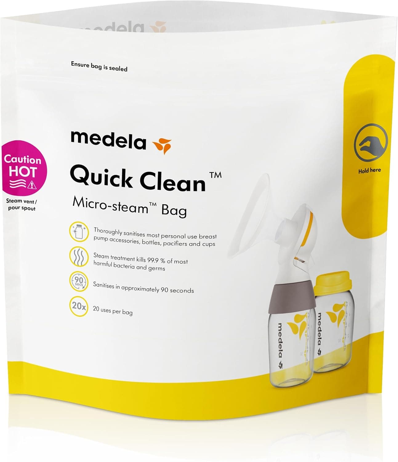 Medela Quick Clean Microwave Sterilizer Bags for Bottles and Breast Pump Parts, Reusable Up to 20 Times Per Bag, Food-Grade Material, Made Without BPA, Pack of 5