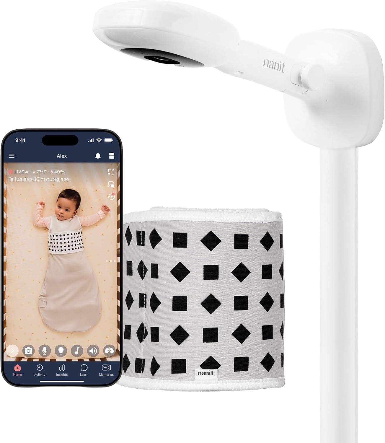 Nanit Pro Smart Baby Monitor with Breathing Band, 1080p Wi-Fi Video & Sound Camera, Sleep Coach & Breathing Motion Tracker, 2-Way Audio, iOS and Android Compatible - White