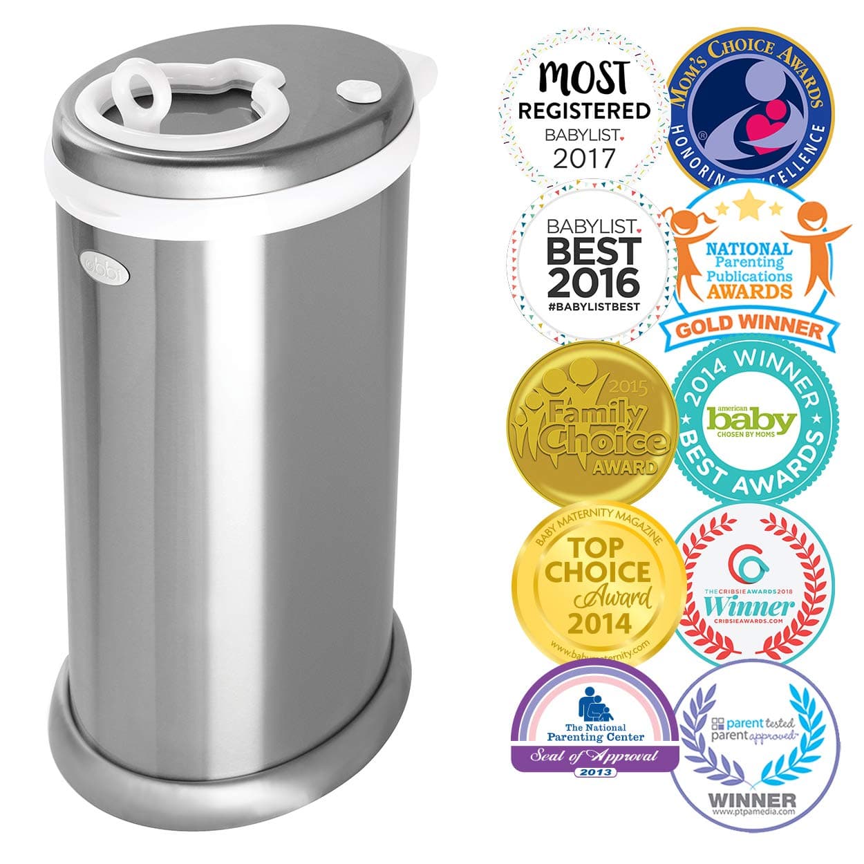 Ubbi Limited Edition, Money Saving, No Special Bag Required, Steel Odor Locking Diaper Pail, Chrome, 3.18 ounces
