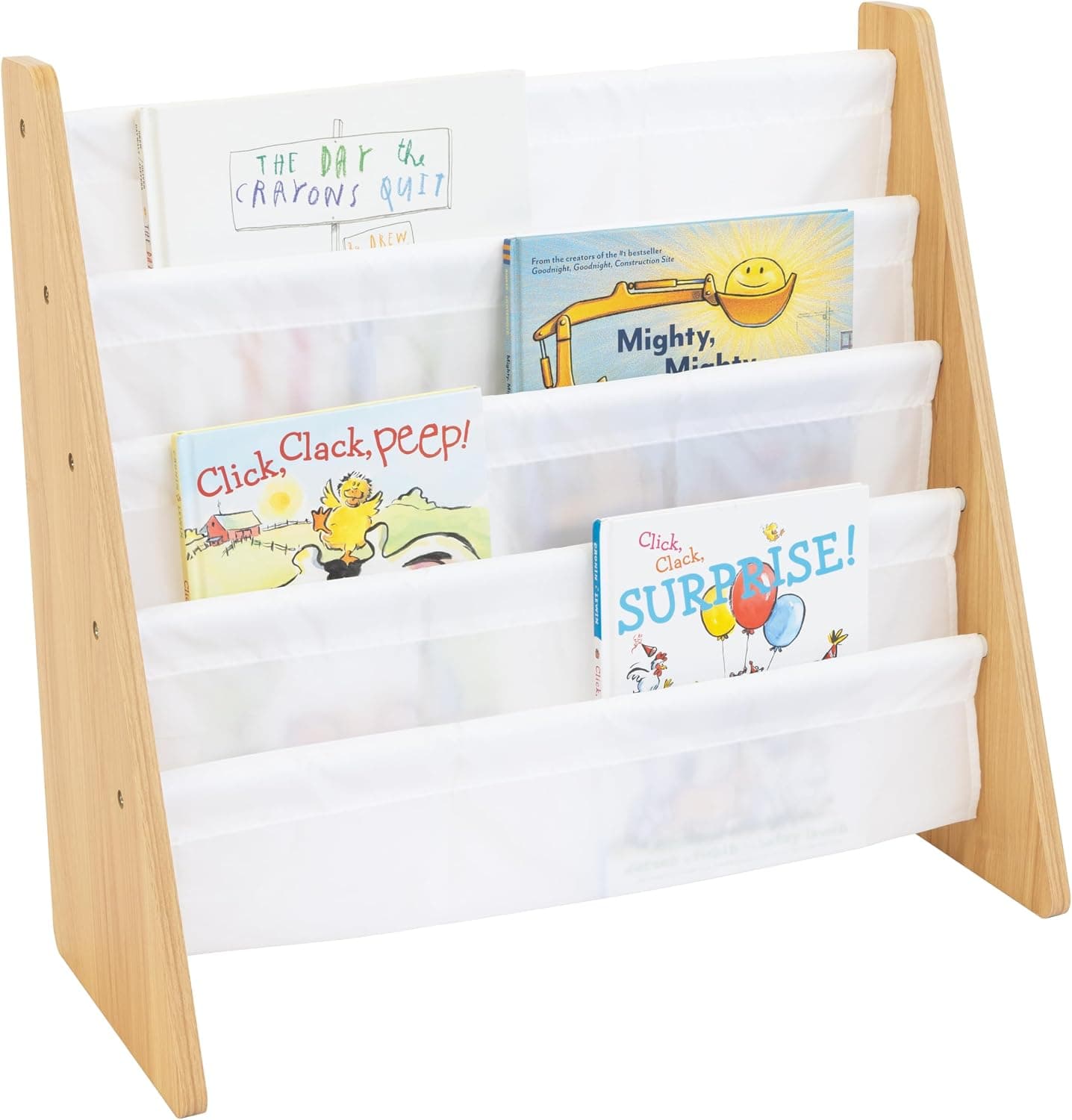 Humble Crew Kids Book Rack Storage Bookshelf with Deep Sleeves, Universal, Natural/White