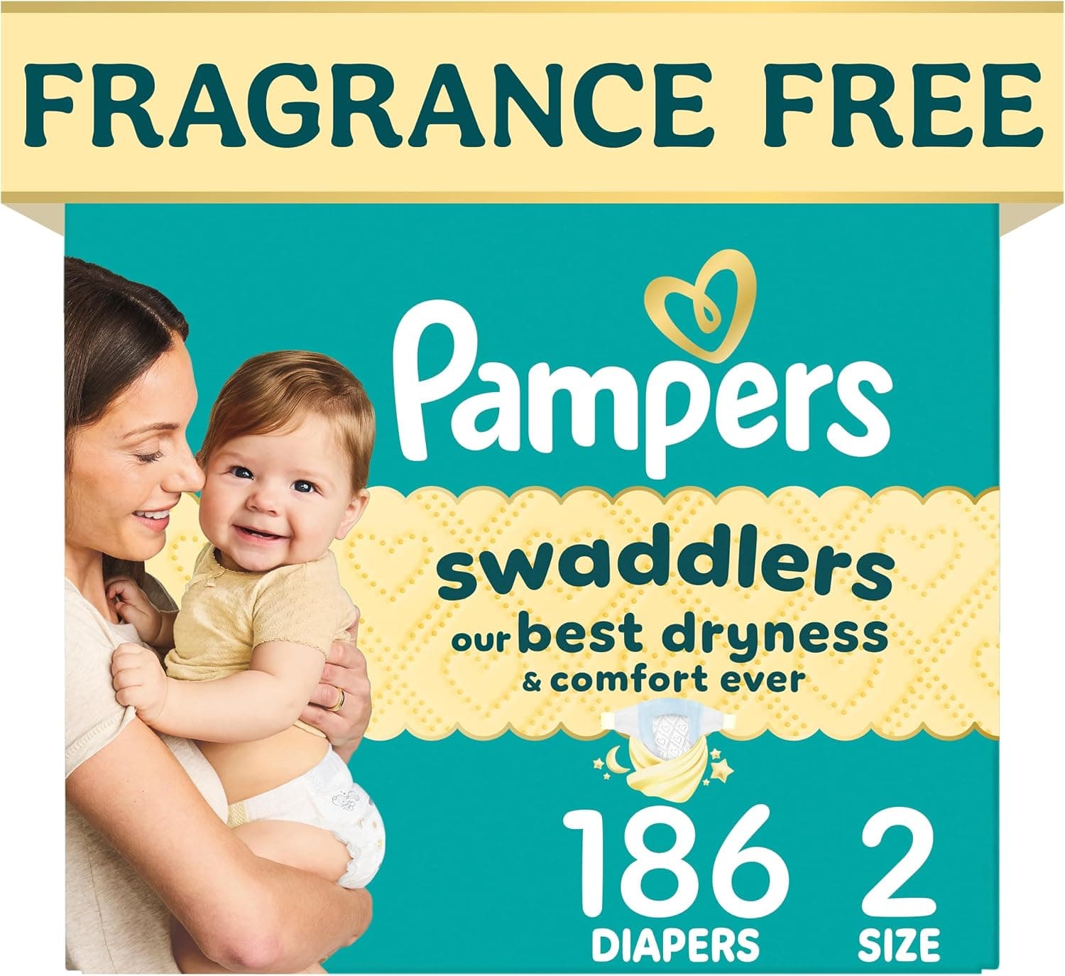 Pampers Swaddlers Diapers, Size 2, Absorbent, Keeps Baby Dry and Comfortable, Pediatrician Recommended Skin Safe Disposable Baby Diaper, 1 Pack (Count of 186)