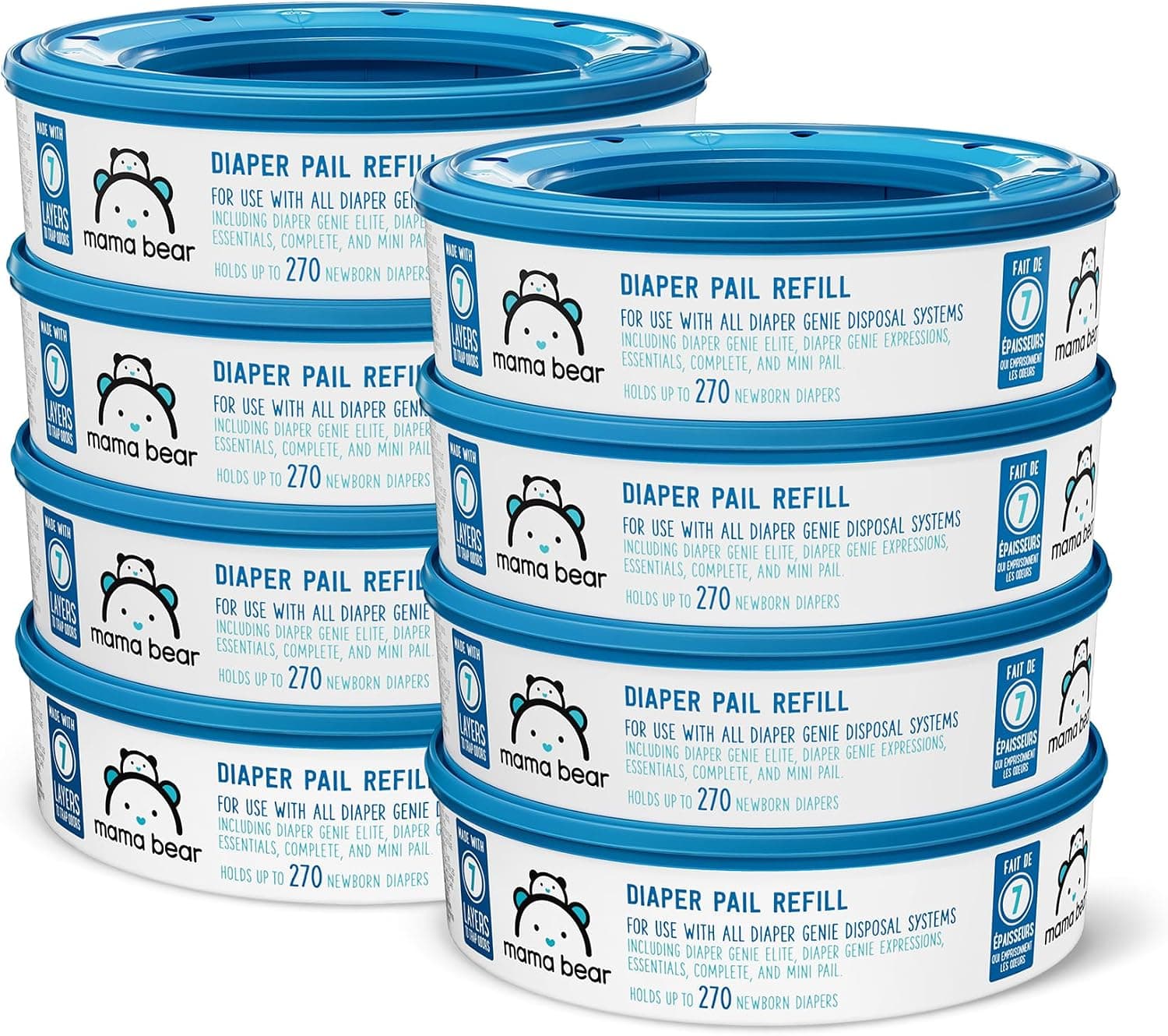 Mama Bear Diaper Pail Refills for Diaper Genie Pails, 270 Count (Pack of 8)
